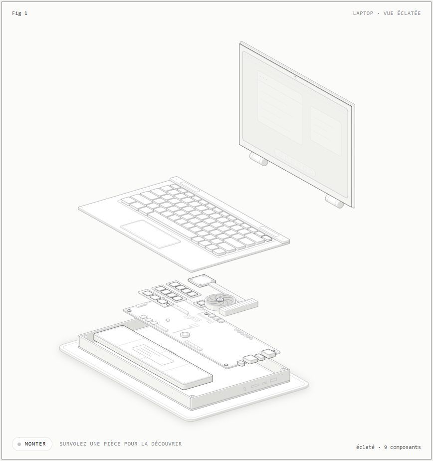 Laptop en vue éclatée